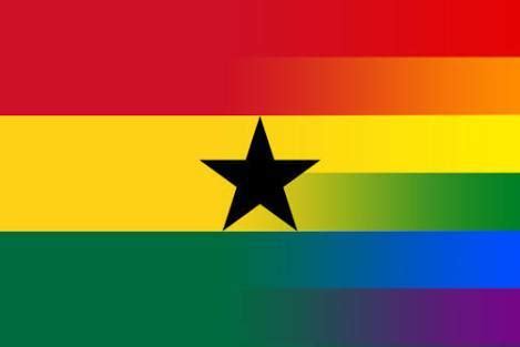 Ghana Flag interposed with the LGBT+ rainbow flag