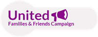 United Families and Friends Campaign Logo with purple text and a purple megaphone image
