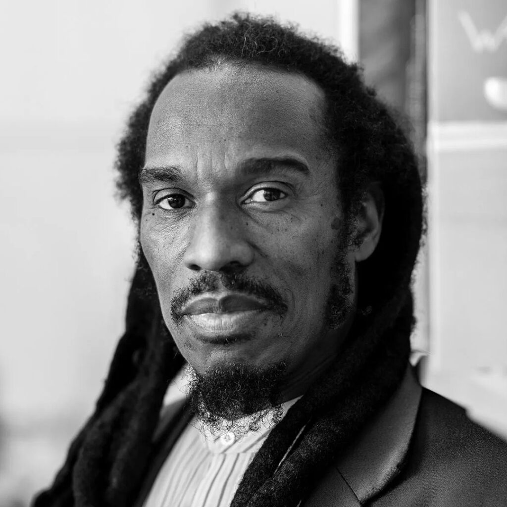 Benjamin Zephaniah, a black and white head portrait photo